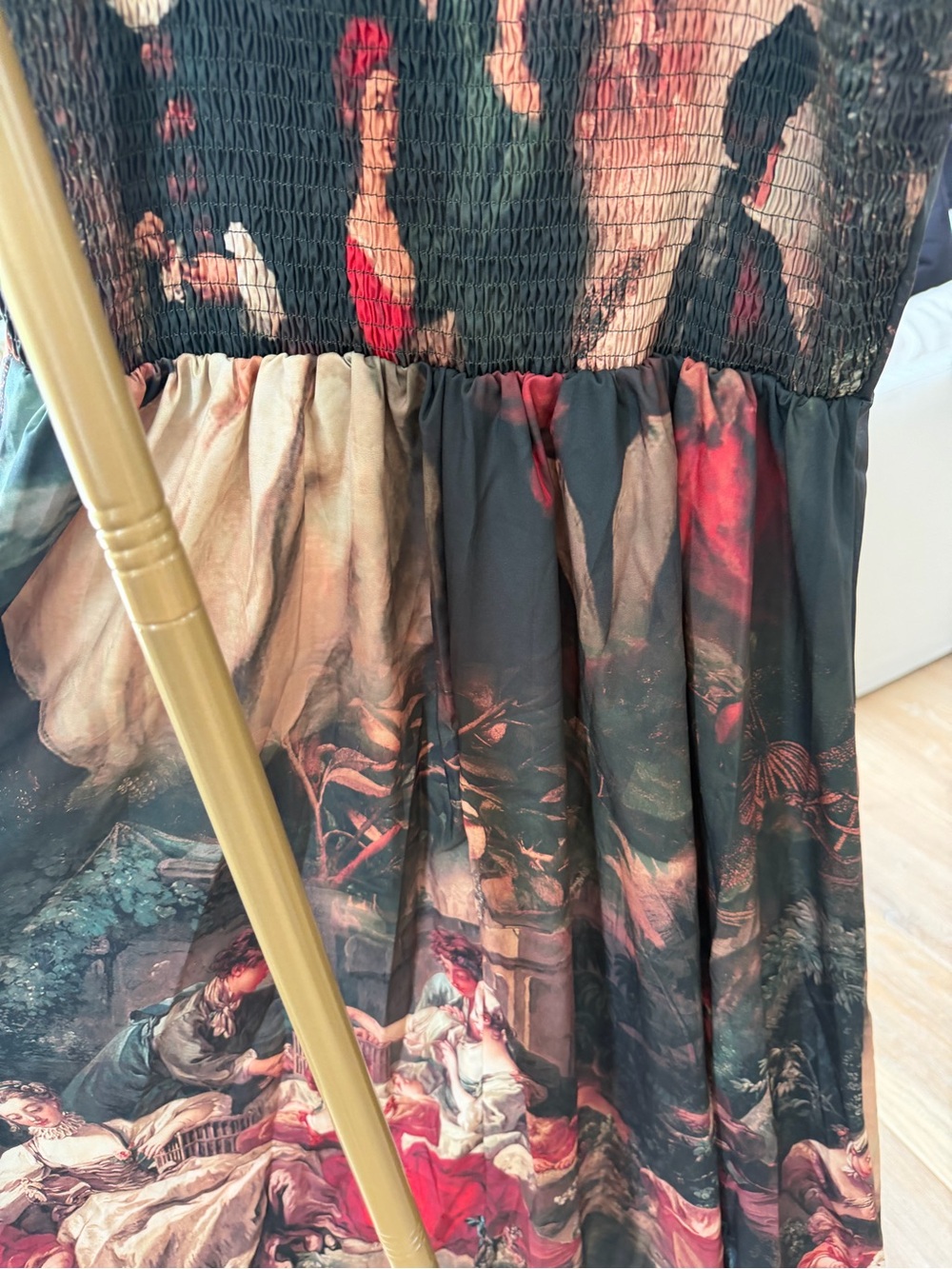 Floral Renaissance Print Midi Dress - Black & Burgundy - Picture 9 of 9